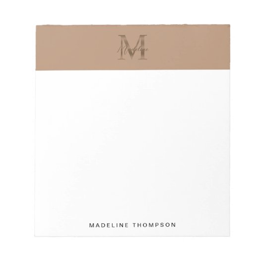 Minimalist Script Metallic Taupe Gold Monogram Notitieblok (Voorkant)