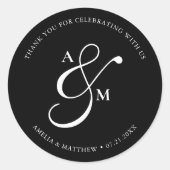 Minimalist Script Monogram Wedding Black Ronde Sticker (Voorkant)