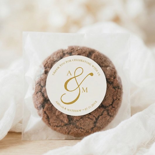 Minimalist Script Monogram Wedding White Ronde Sticker