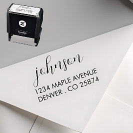 "Minimalist Script Name and Address Self-inking St Zelfinktende Stempel