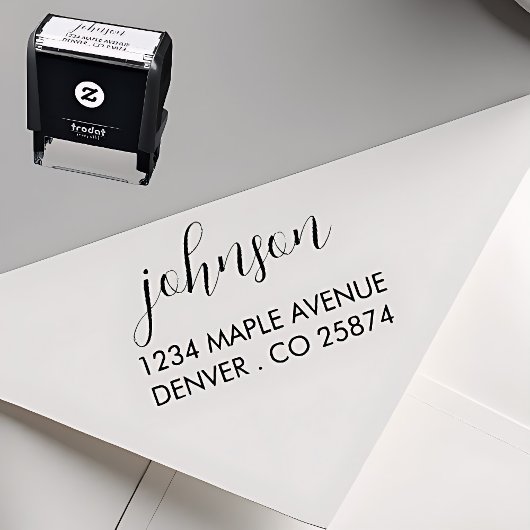 "Minimalist Script Name and Address Self-inking St Zelfinktende Stempel
