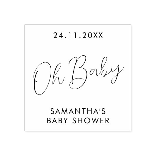 Minimalist Script Oh Baby Shower Rubberstempel (Afrduk)