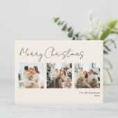 Minimalist Script Photo Collage Elegant Christmas Feestdagenkaart (Staand voorkant)