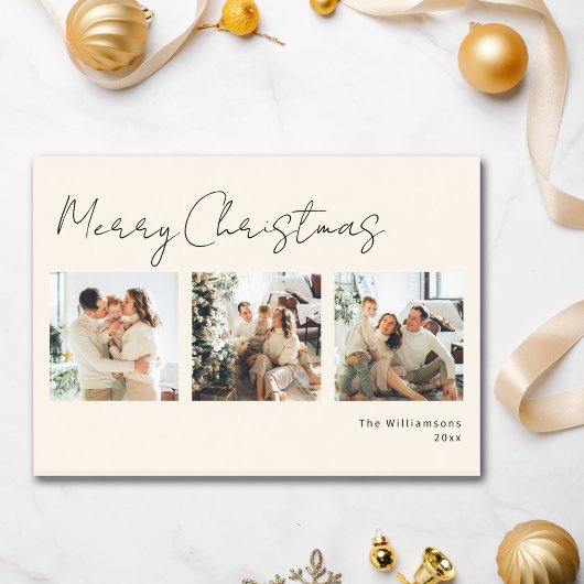 Minimalist Script Photo Collage Elegant Christmas Feestdagenkaart