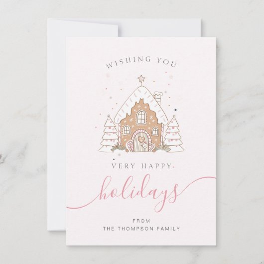 Minimalist Script Pink House Christmas Flat  Feestdagenkaart (Voorkant)