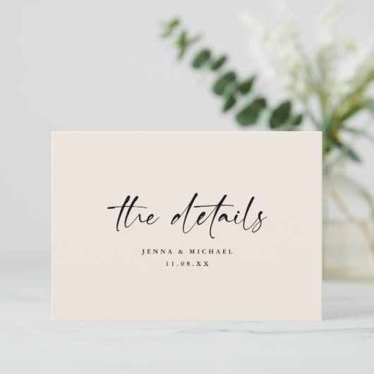 Minimalist Script QR Code Wedding Details Informatiekaartje (Staand voorkant)