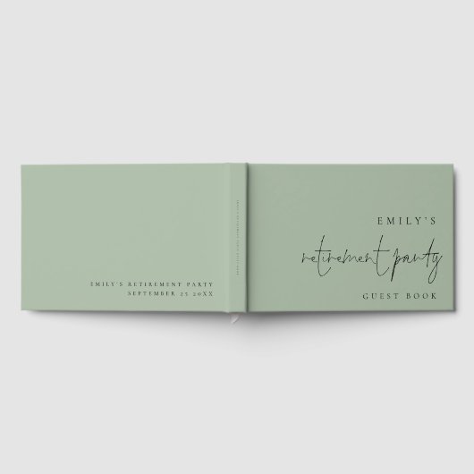 Minimalist Script Retirement Party Sage Green Gastenboek (Volledig)