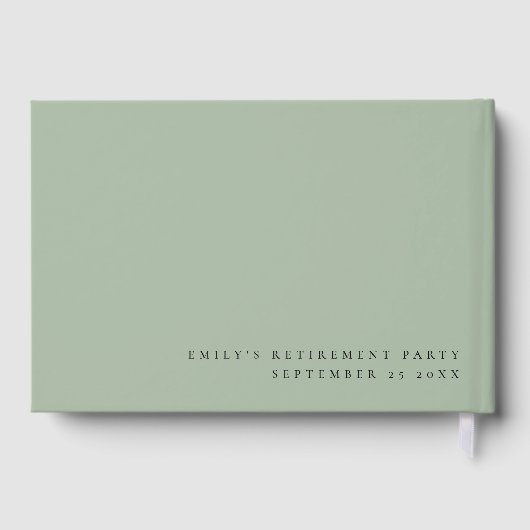 Minimalist Script Retirement Party Sage Green Gastenboek (Achterkant)