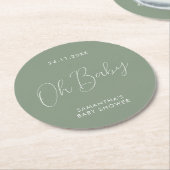 Minimalist Script Sage Green Baby Shower day Ronde Kartonnen Onderzetter (Gebogen)