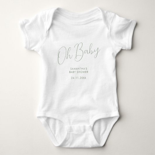 Minimalist Script Sage Green Oh Baby gift Romper (Voorkant)