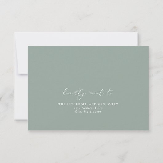 Minimalist Script Sage Green RSVP Card Kaart (Achterkant)