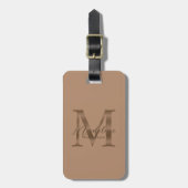 Minimalist Script Taupe Metallic Gold Monogram Bagagelabel (Voorkant verticaal)