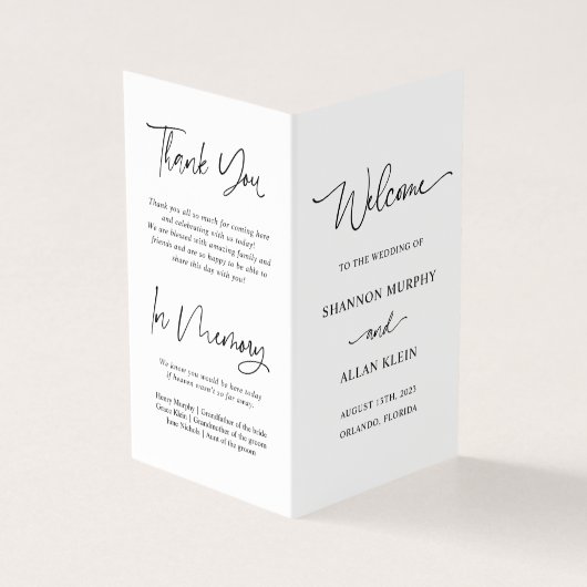 Minimalist Script Wedding Ceremony Program Kaart (Buitenkant)
