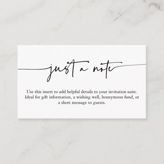 Minimalist Script Wedding Details Just a Note Informatiekaartje (Voorkant)