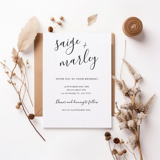 Minimalist Script Wedding Invitation Kaart