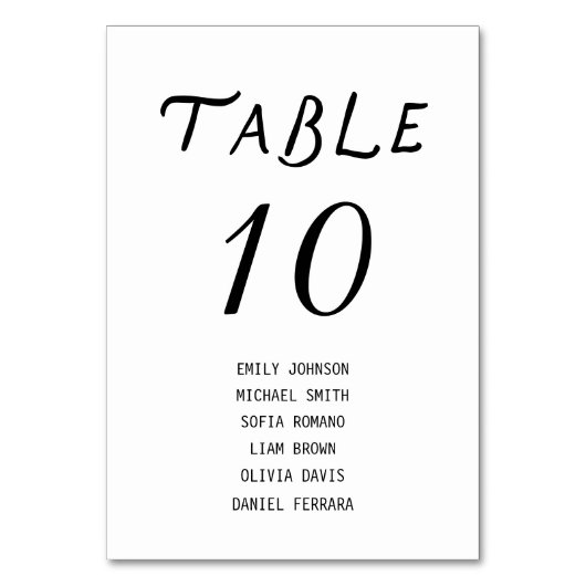 Minimalist Script Wedding Table Number Kaart (Voorkant)
