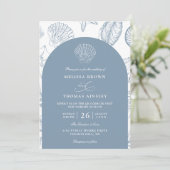 Minimalist Sea Shells Beach Budget QR Code Wedding Kaart (Staand voorkant)