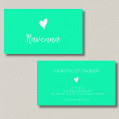 Minimalist Seafoam Green White Heart Barber Name Visitekaartje