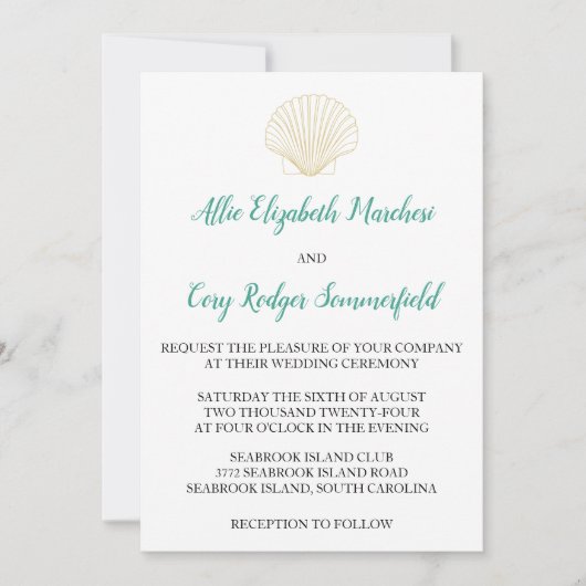 Minimalist Seashell bruiloft uitnodiging (Voorkant)