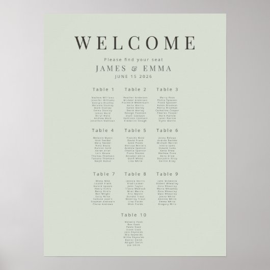 Minimalist Seating Plan(10) Pale Sage Poster (Voorkant)