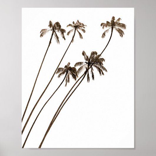 Minimalist Sepia Palm Trees Coastal Poster (Voorkant)