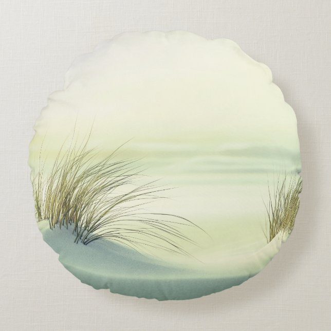 Minimalist Serene White Sand Dunes Beach Rond Kussen (Voorkant)
