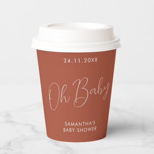 Minimalist Sign terracotta Oh Baby Shower Papieren Bekers (Voorkant)
