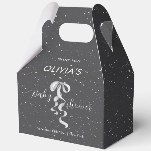 Minimalist Silver Bow Winter Snow Baby Shower  Bedankdoosjes (Achterkant)