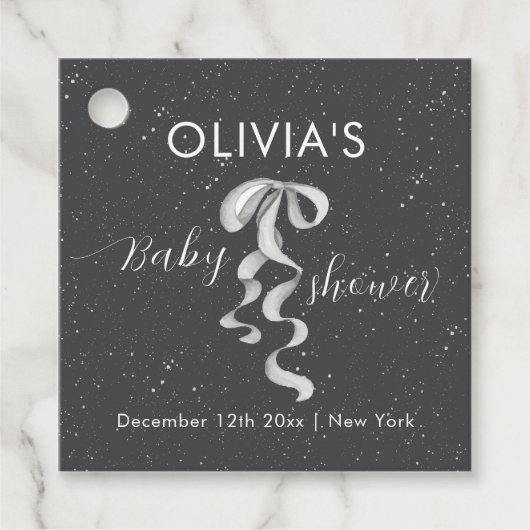 Minimalist Silver Bow Winter Snow Baby Shower  Bedankjes Labels (Voorkant)