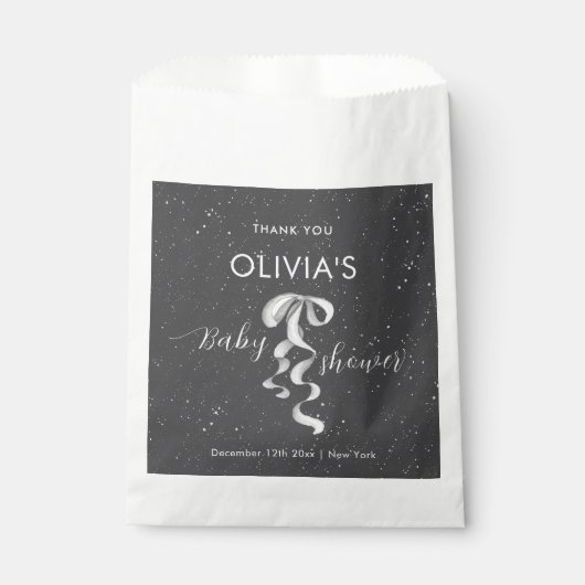 Minimalist Silver Bow Winter Snow Baby Shower Bedankzakje (Voorkant)