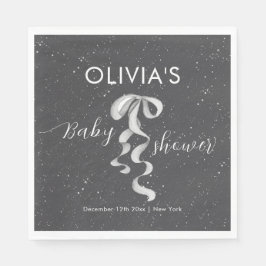 Minimalist Silver Bow Winter Snow Baby Shower  Servet