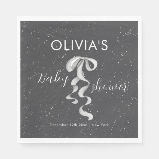 Minimalist Silver Bow Winter Snow Baby Shower  Servet (Voorkant)