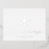 Minimalist Silver Modern Snowflake Initial Folie Feestdagen Briefkaart (Voorkant)