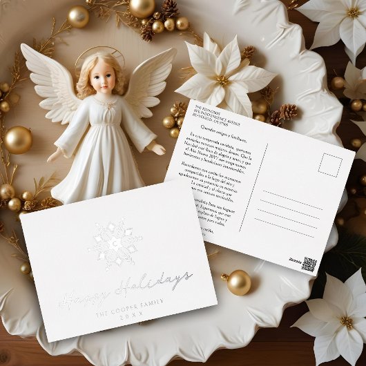 Minimalist Silver Modern Snowflake Initial Folie Feestdagen Briefkaart