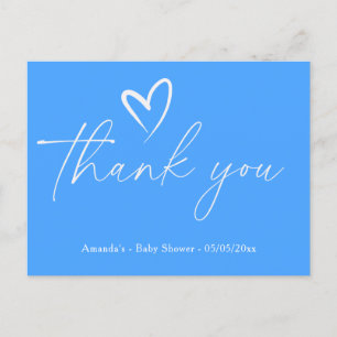 Minimalist Simple Blue Baby shower dank u Briefkaart
