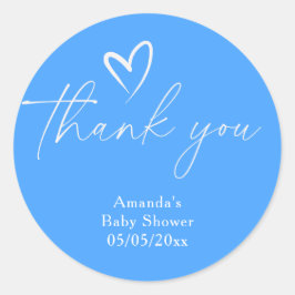 Minimalist Simple Blue Baby shower dank u Ronde Sticker