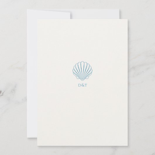 Minimalist Simple Blue Seashell Wedding invitation Kaart (Achterkant)
