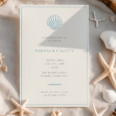 Minimalist Simple Blue Seashell Wedding invitation Kaart