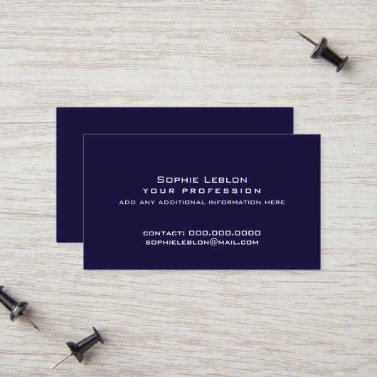 Minimalist Simple Dark-Blue Professional Contactkaartje (Voorkant / Achterkant in situ)