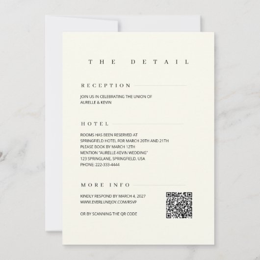 Minimalist Simple Elegant Ivory QR Code Wedding  Kaart (Achterkant)