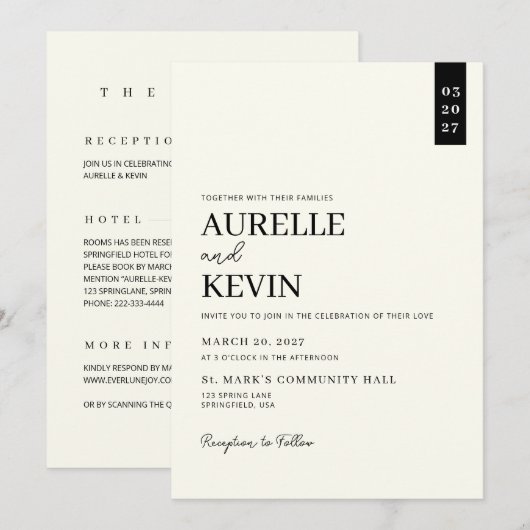 Minimalist Simple Elegant Ivory QR Code Wedding  Kaart (Voorkant / Achterkant)