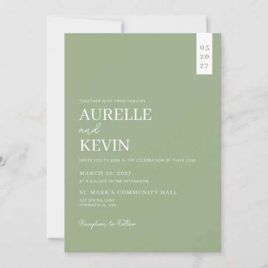Minimalist Simple Elegant Sage QR Code Wedding Kaart (Voorkant)