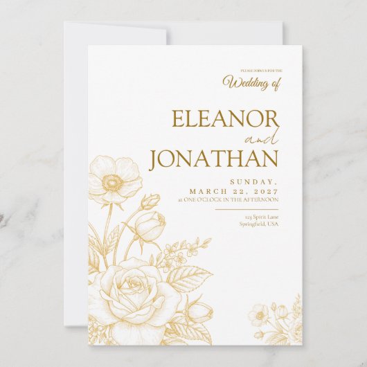 Minimalist Simple Floral Elegant Wedding Kaart (Voorkant)