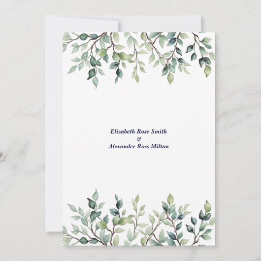 Minimalist Simple Leaves bruiloft repetitie diner Kaart (Achterkant)