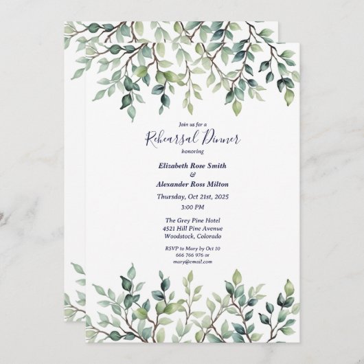 Minimalist Simple Leaves bruiloft repetitie diner Kaart (Voorkant / Achterkant)