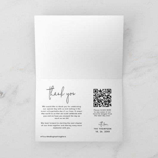 Minimalist Simple Photo QR Code Folded Wedding Bedankkaart (Binnen)