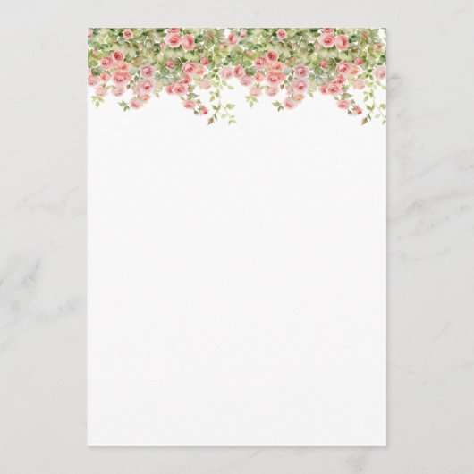 Minimalist Simple Pretty rose vine floral wedding Menu (Achterkant)