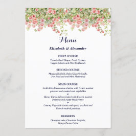Minimalist Simple Pretty rose vine floral wedding Menu