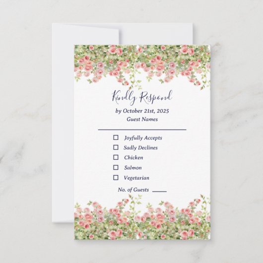Minimalist Simple Pretty rose vine floral wedding RSVP Kaartje (Voorkant)