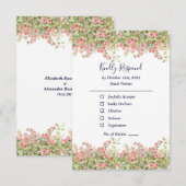 Minimalist Simple Pretty rose vine floral wedding RSVP Kaartje (Voorkant / Achterkant)